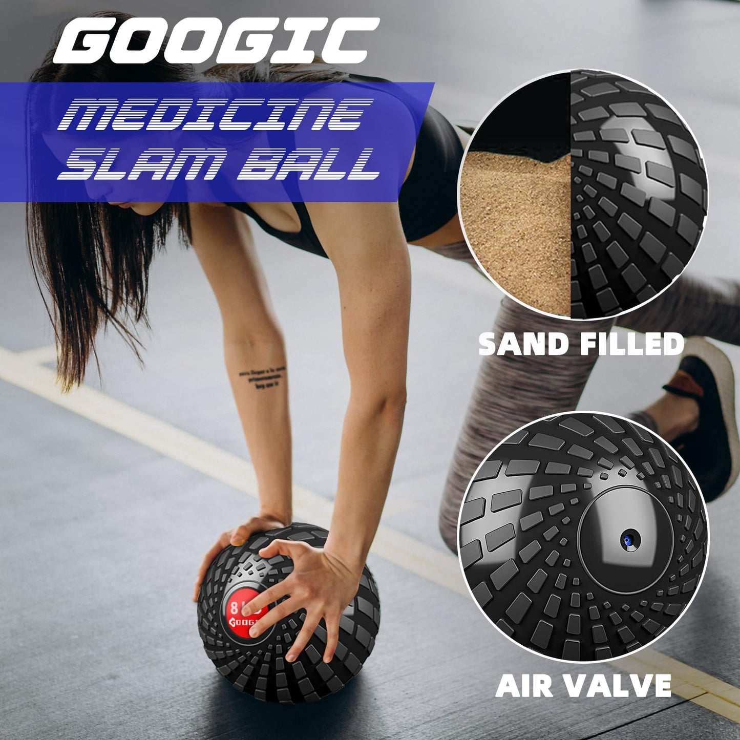 GOOGIC Slam Ball 8 lbs Medicine Ball Weighted Balls for Exercise and Workout, Strength, Cardio, Cross-Training and Core Workouts (8LB - Black)