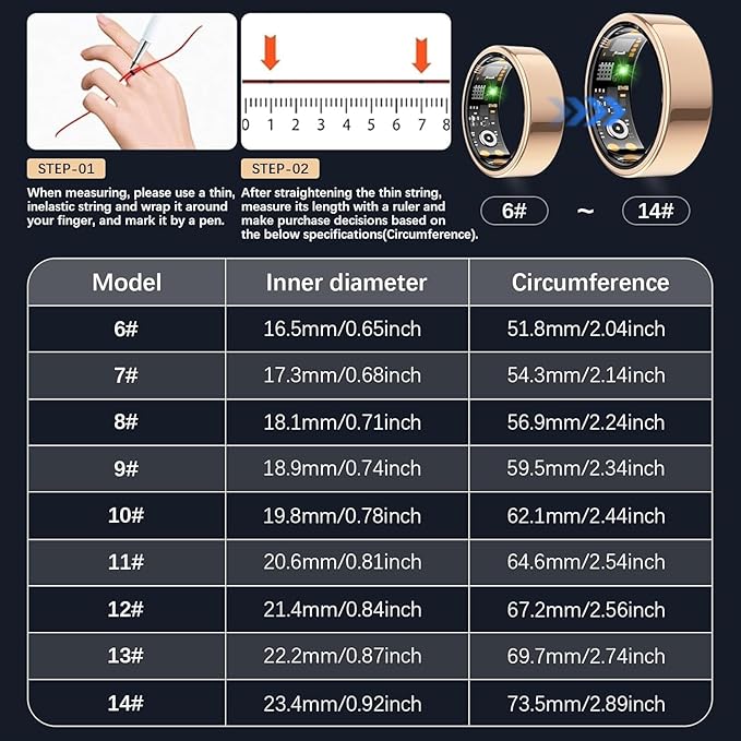 Health Tracker Ring, Smart Health Ring for Women Men with Heart Rate, Blood Oxygen, Sleep Monitor, Steps,Calories, No Subscription Fee, IP68 Waterproof Smart Ring for iPhone & Android (Rose Gold, 12#)
