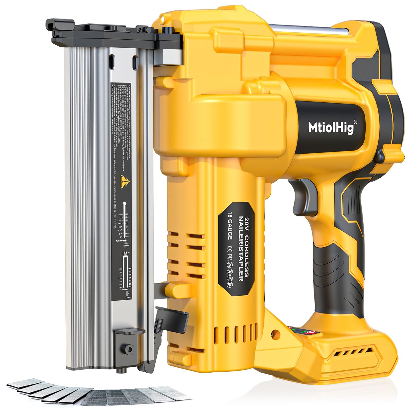 Cordless 2" Brad Nailer Compatible with Dewalt 20V Battery (No Battery), 2-in-1 Electric Nail Gun/Staple Gun, 18 Gauge Nail Gun Battery Powered with 1000 Nails for Wood Carpentry, 7.2LB