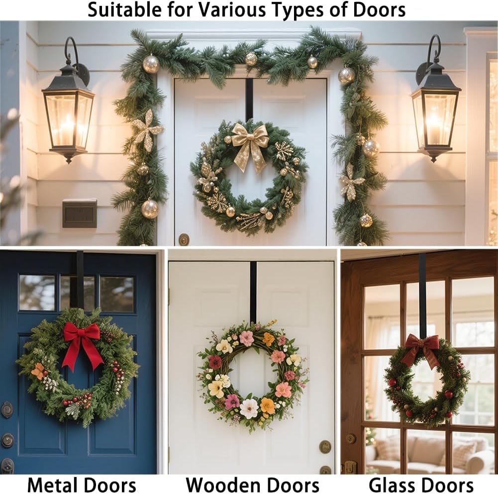 Sattiyrch 15" Wreath Hanger - Sturdy Steel Over The Door Hook for Front Door (Silver, 2-Pack)