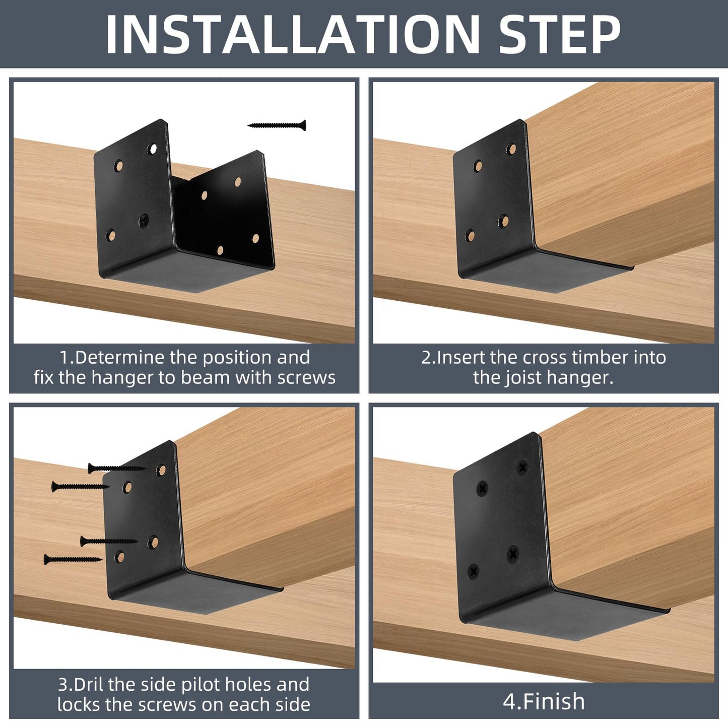 Rasugarlary Deck Railing Brackets Connectors for 4"x4", 4"x6" Railing Wood Post, Heavy Duty Mounting Joist Hanger Brackets with Screws, Black 8 Pcs