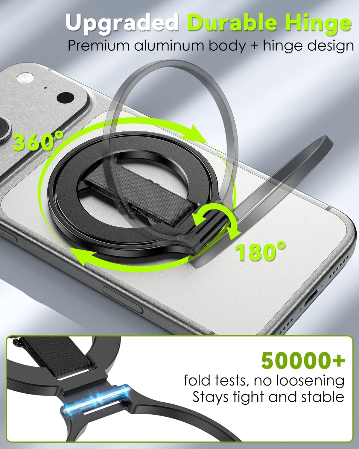 CloudValley 17 Max/16/15/14/13/12 Magnetic Phone Grip, Slim Rotating Finger Loop Ring Holder with Soft Strap