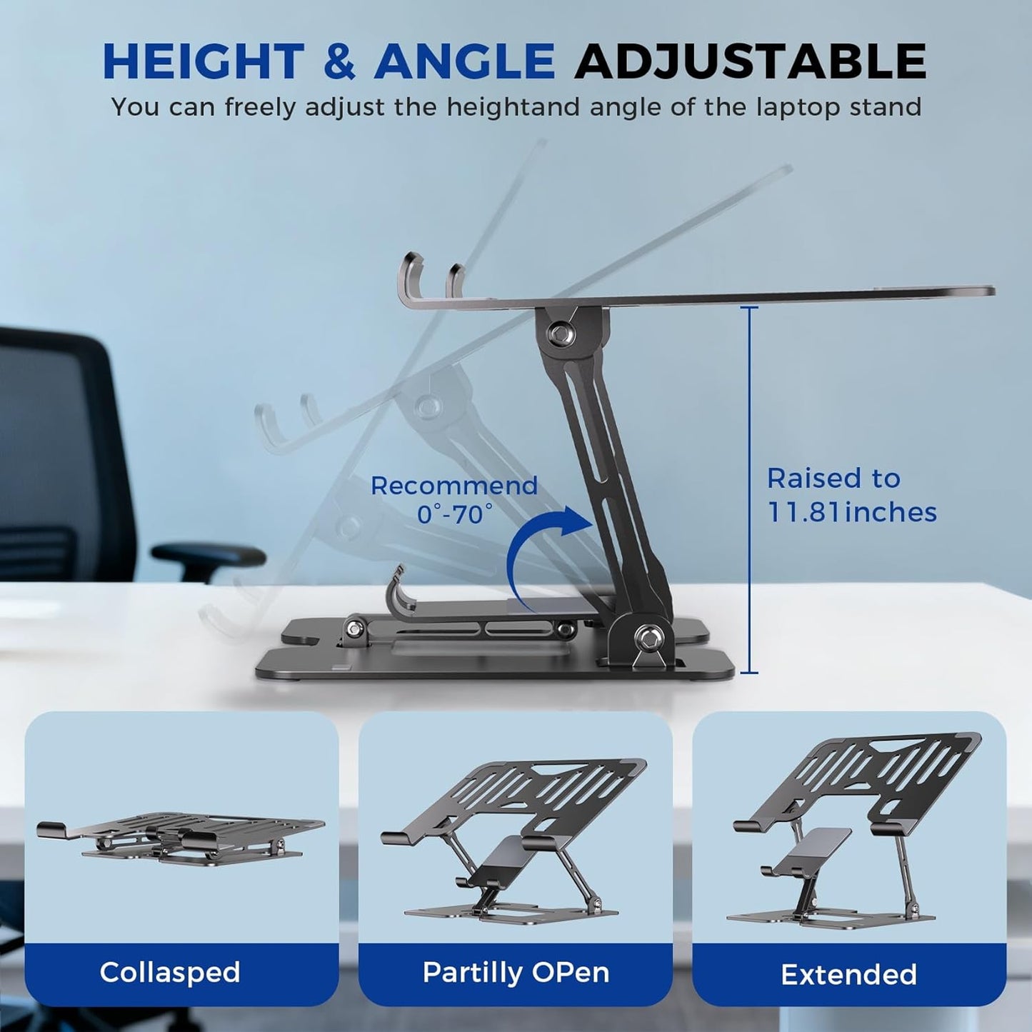 Lajou 2-in-1 Ergonomic Laptop Phone Stand for Desk, Adjustable Riser, Sturdy and Portable, Fits All Laptops and Phone