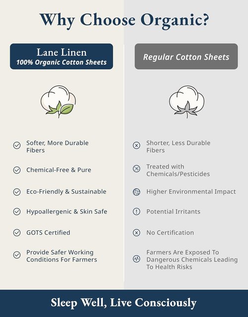 LANE LINEN 100% Organic Cotton Full Sheet Set - Soft, Fade Resistant & Naturally Cooling Bedding | Blue Ticking Stripe