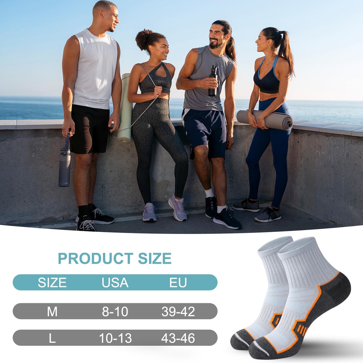 Horuru Mens Cushioned Ankle Running Socks, Moisture Wicking Athletic Quarter Hiking Socks for Work Gym Sports 6 Pairs