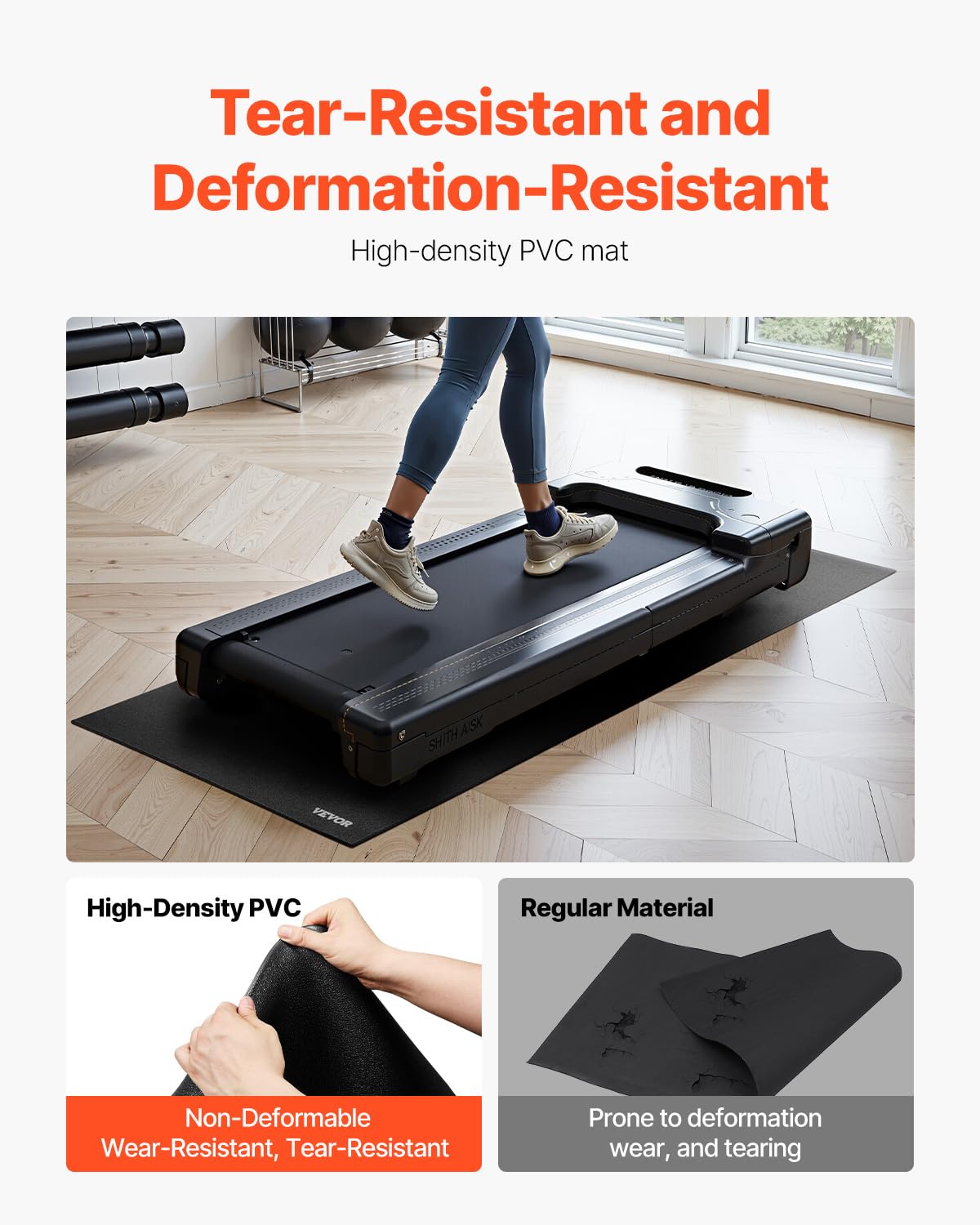 VEVOR Treadmill Mat for Carpet Floor, 1/4" Thick, 36" x 72" Exercise Equipment Mat for Treadmills, Elliptical, Rowing Machine, High Density PVC Floor Protector, Waterproof and Non-slip for Home Gym