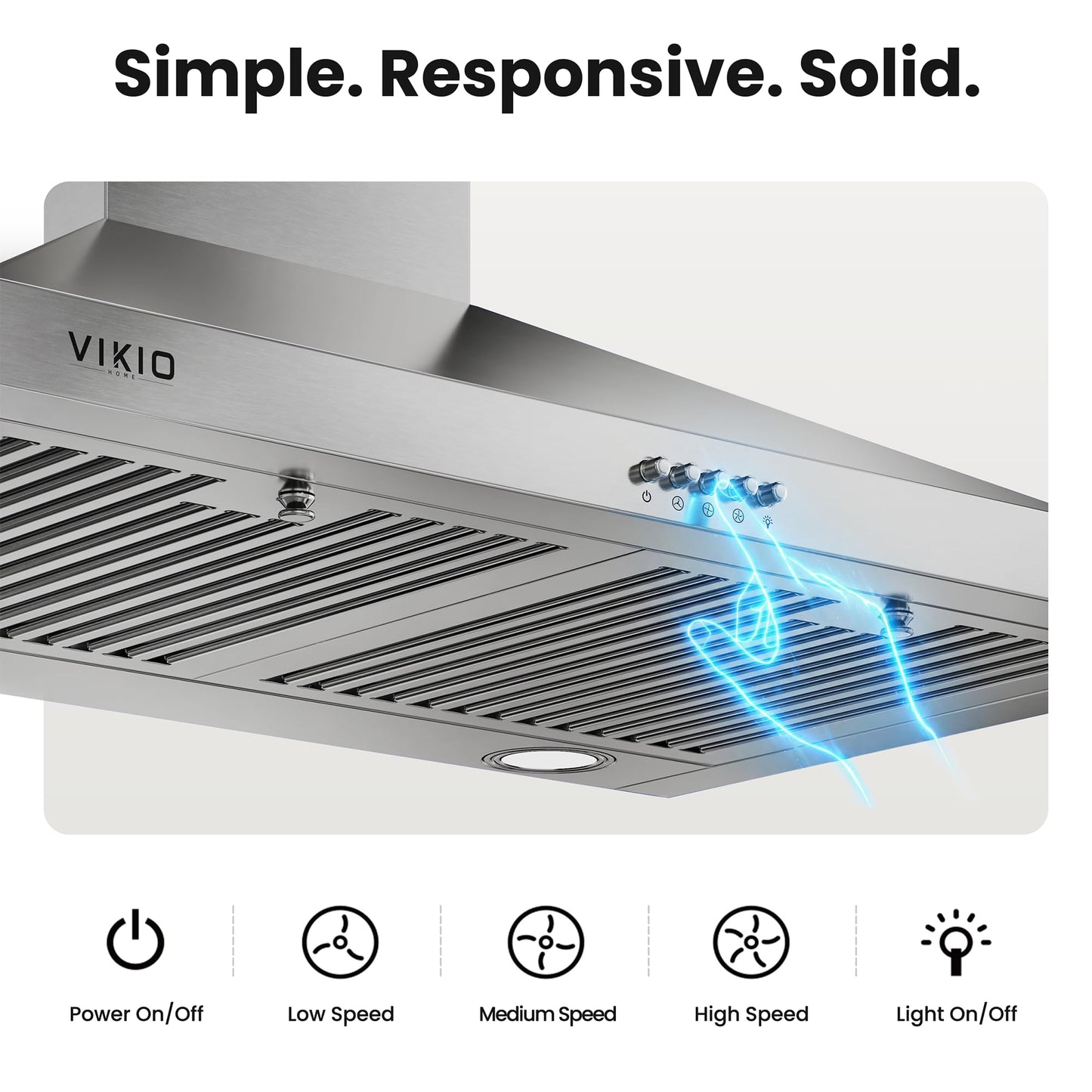 VIKIO HOME Wall Mount Range Hood 36 inch, 600 CFM Kitchen Vent Hood, Ducted or Ductless, with Charcoal Filters, Stainless Steel Baffle Filters & Dual LED Lights
