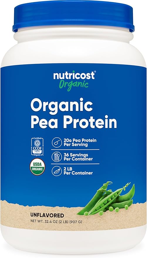 Nutricost Organic Pea Protein Isolate Powder (2LBS) - Unflavored, Certified USDA Organic, Protein from Plants, Vegetarian Friendly, Gluten Free, Non-GMO