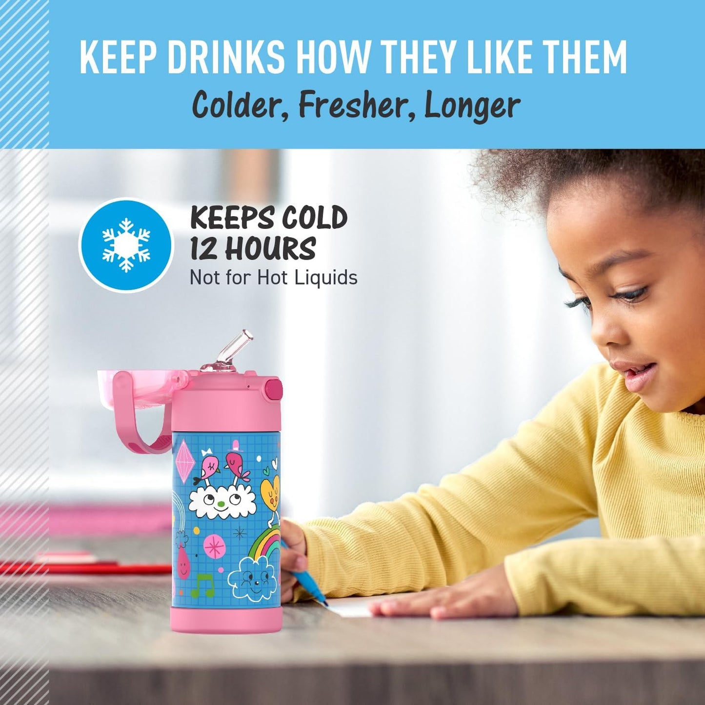 THERMOS FUNTAINER Water Bottle - 12 Ounce Kids Stainless Steel Vacuum Insulated with Straw & Lid