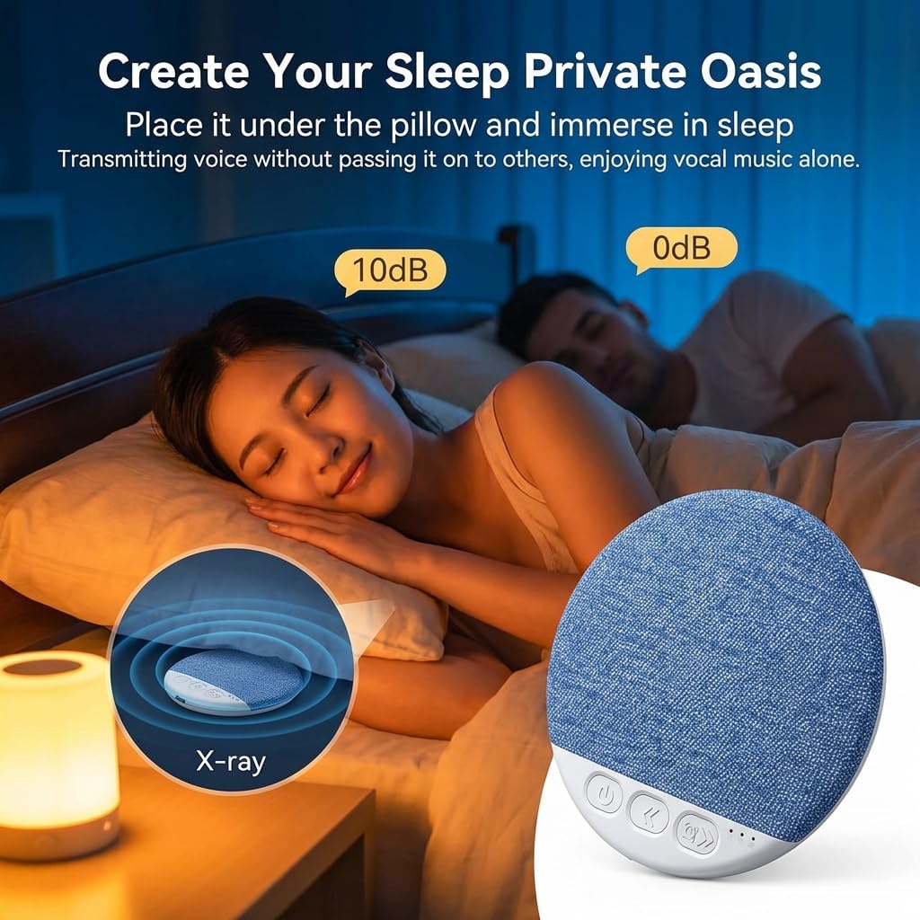 Tocualvoss Ultra-Thin Bluetooth Pillow Speaker,Mini Portable Under Pillow Speaker with White Noise Timer Wireless Sleep