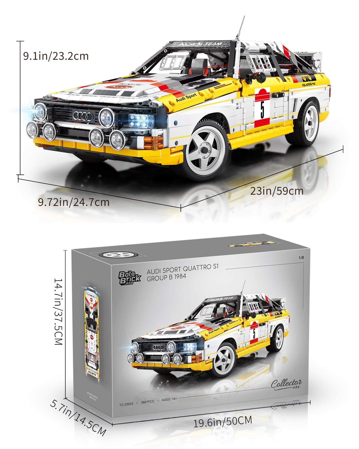 Audi Sport Quattro S1 Model Car Building Kit, 1/8 Scale Audi Officially Licensed Compatible with Techinc Car, Collectible for Adults, Home Office Décor Gift for Racing Fans Age 14+ (3,887 PCS)