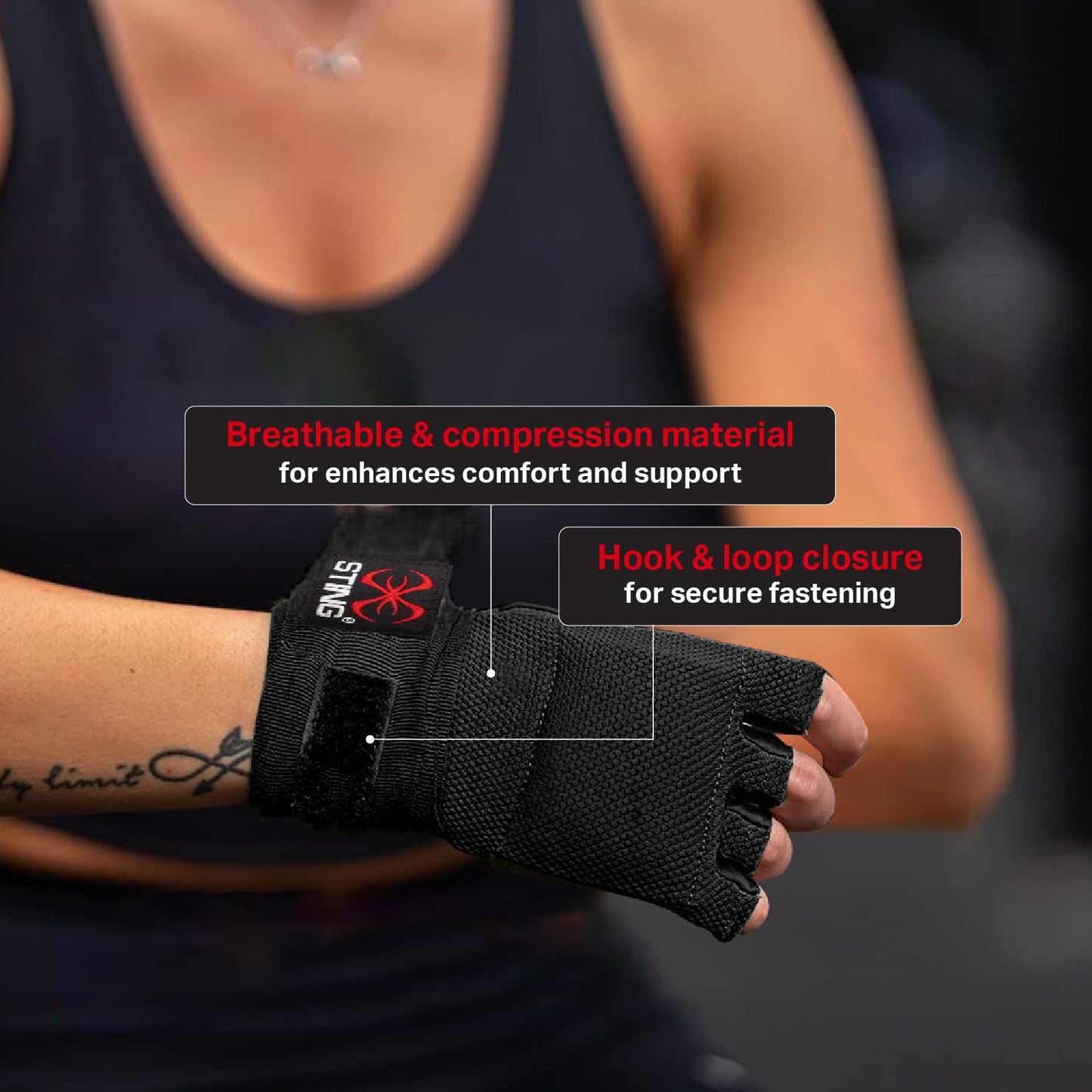 STING Elasticized Quick Wraps, Comfortable Padded Gloves with Secure Support, Ideal for Boxing, MMA, Muay Thai, and Martial Arts, Hand Wraps for Men and Women, Black, Medium