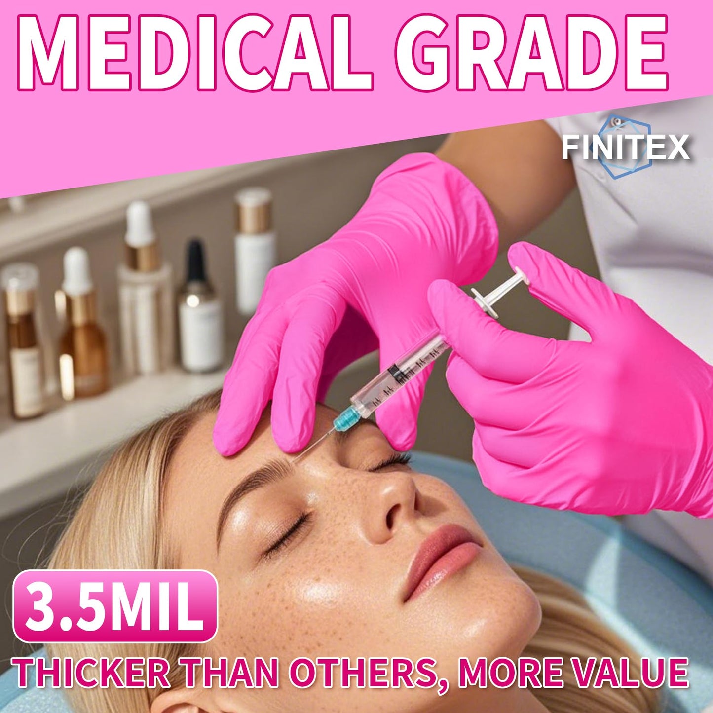 FINITEX Nitrile Disposable Latex-Free Gloves - 3.5mil 100PCS/Box 9inch Long Powder-Free Guantes de Nitrilo Cleaning Medical Exam Food Cooking Glove (100, Medium)