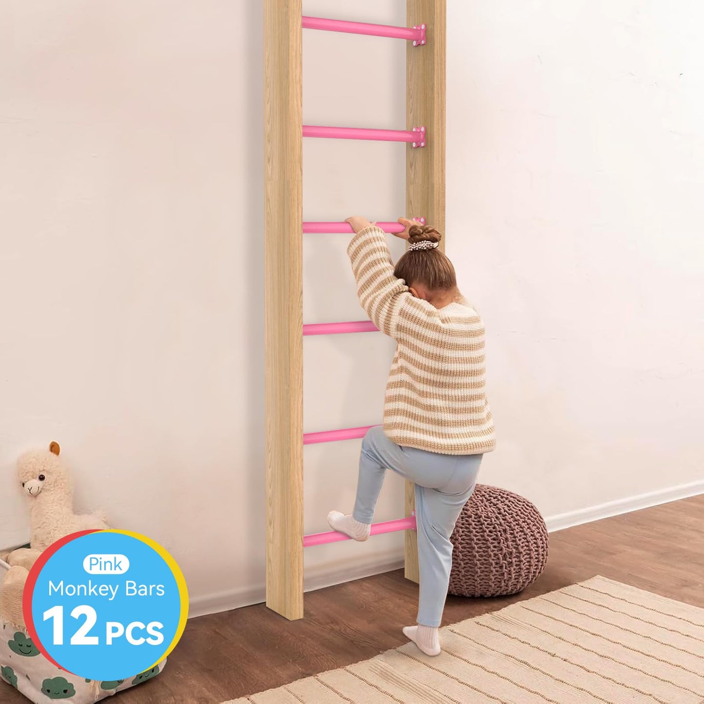 SUNSHINE FARMRE 16.5 Inch Monkey Bars Kit Playground Monkey Bar Ladder Rungs for Backyard Indoor Outdoor Metal Monkey Bars Swing Set Playset Accessories (Pink, 12 Pcs)