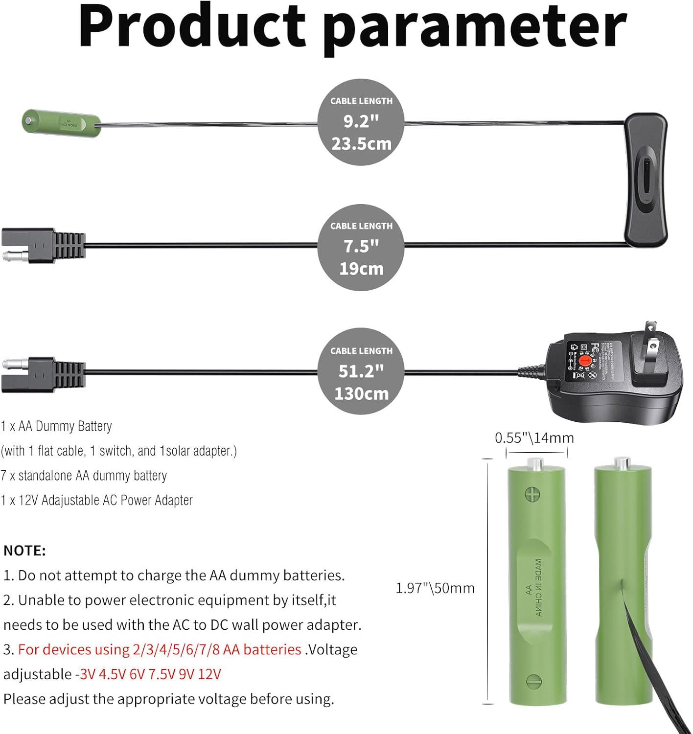 QUZOC Dummy 8 Adjustable AC Continuous Power Supply Adapter AA Battery kit (Replace up to AA Battery)