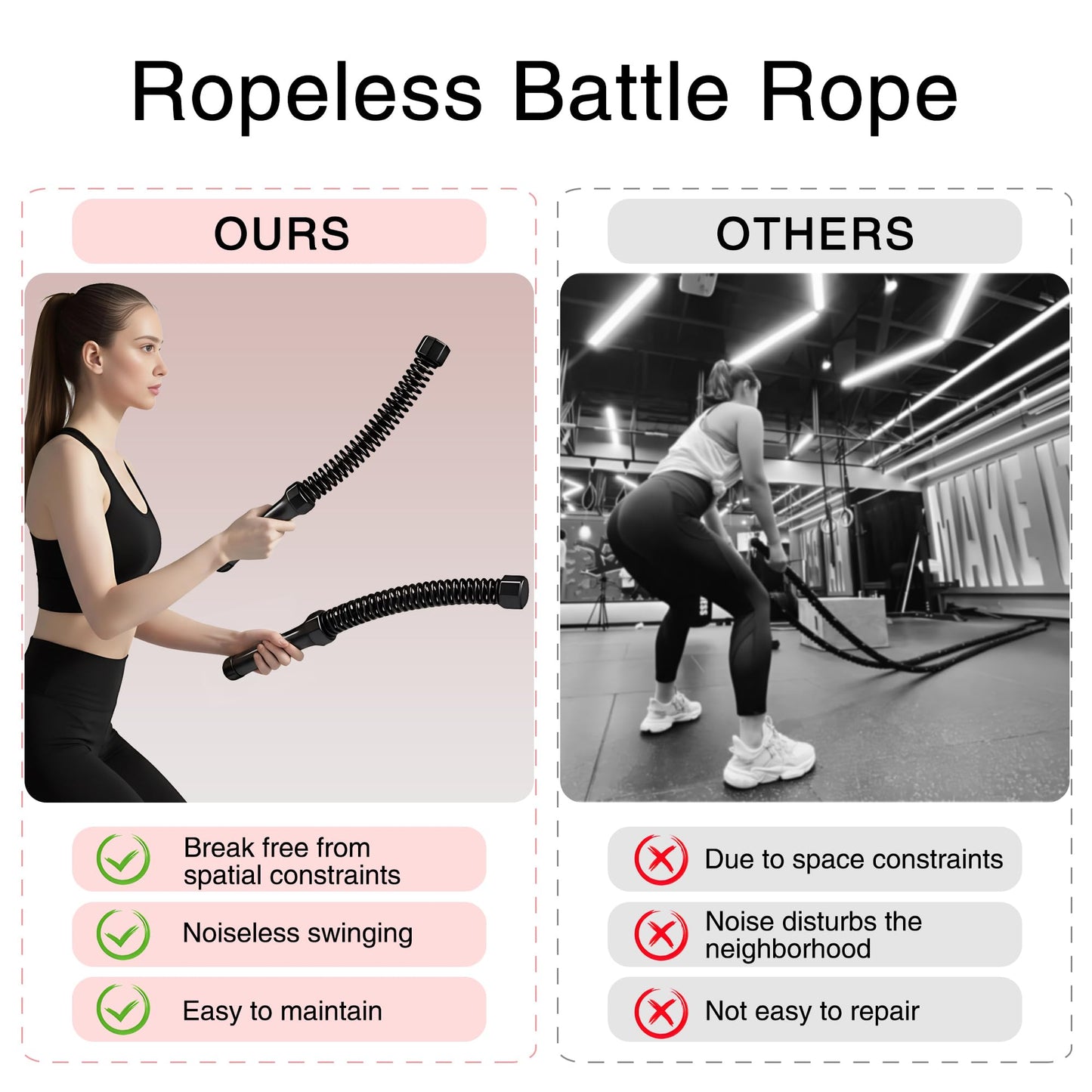 2PCS Weighted Ropeless Battle Ropes, 3.5 lbs in total, Heavy Duty Workout Rope for Home Gym with Training Poster, Portable Workout Rope for Strength Training, HIIT, Cardio, Non-Slip Grip, Fitness Equipment for Men & Women