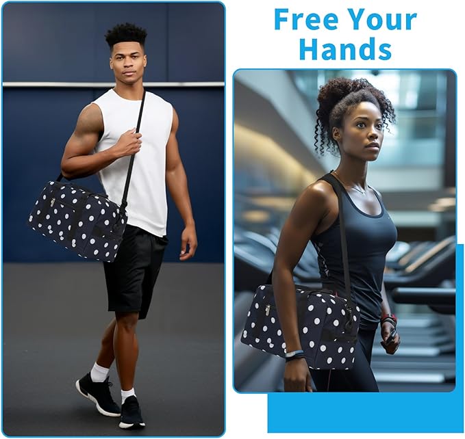 Small Gym Bag 14 inch lightweight Carry On Mini Duffel Bag for Travel Sport - Polka Dot Blue