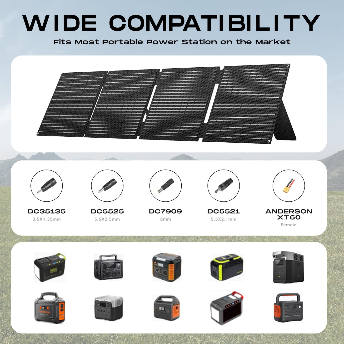 MARBERO 100W Portable Solar Panel IP68 Waterproof 100 Watt 20V Foldable Solar Panel Charger for Power Station QC3.0 USB & DC Output >23% High Efficiency for Camping Outdoor Home RV Blackout Cloudy