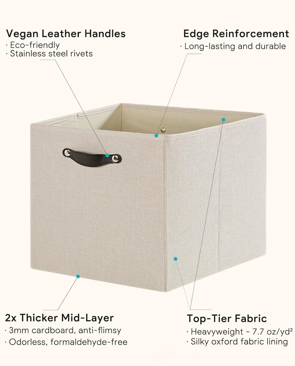 Storage Cube Bins - 6 Pack Fabric Organizer Baskets for Shelves & Closets | Beige 11x11 Inch