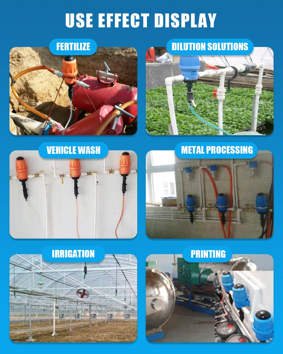 NEWTRY 1:250 to 1:25 Fertilizer Injector for Drip Irrigation Adjustable Water Powered Dosing Pump 3/4" NPT
