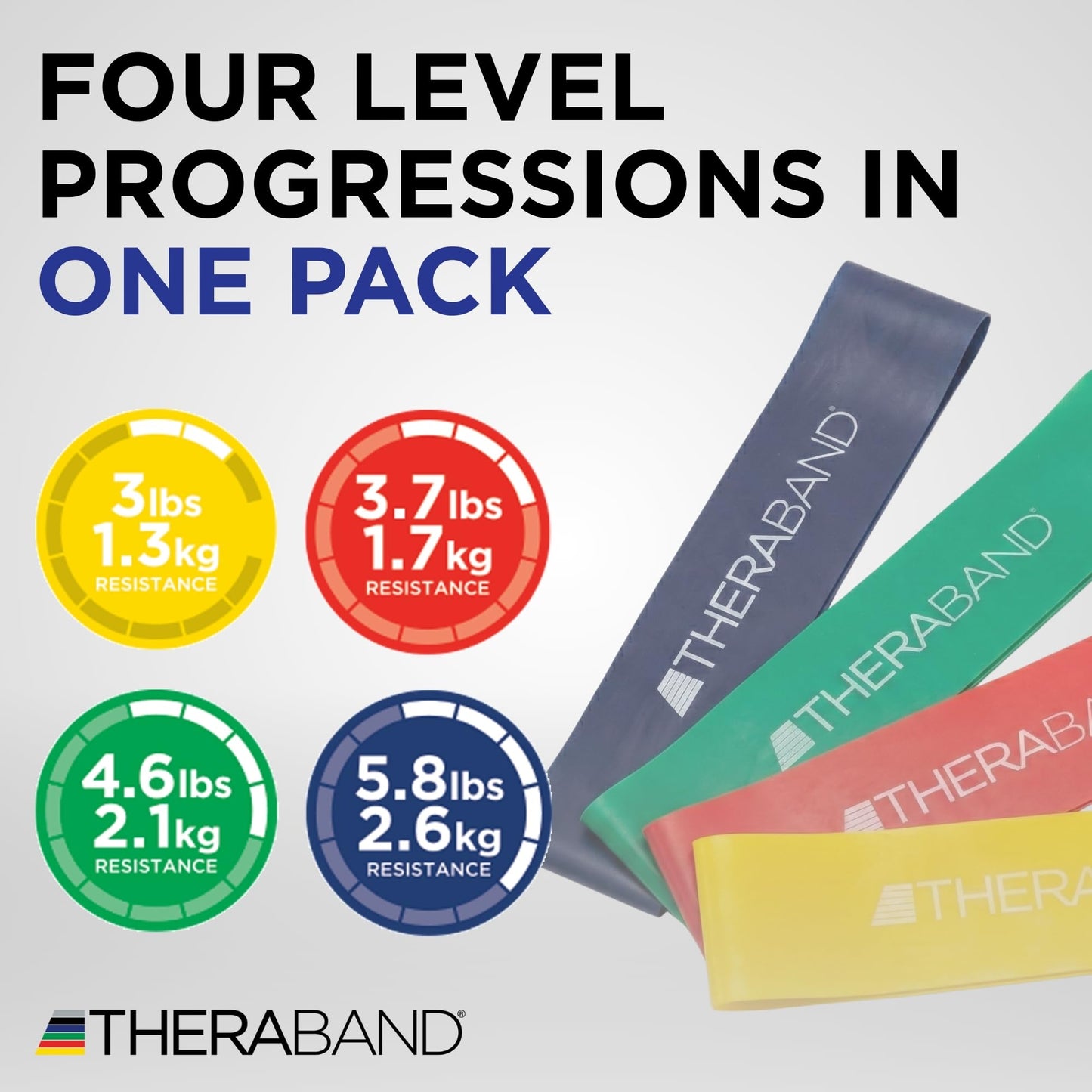 THERABAND Resistance Band Loop Set, 12" Workout Bands for Strength Training, Stretching & Physical Therapy, Set of 4 Color-Coded Exercise Bands with Varying Resistance Levels, Portable & Durable