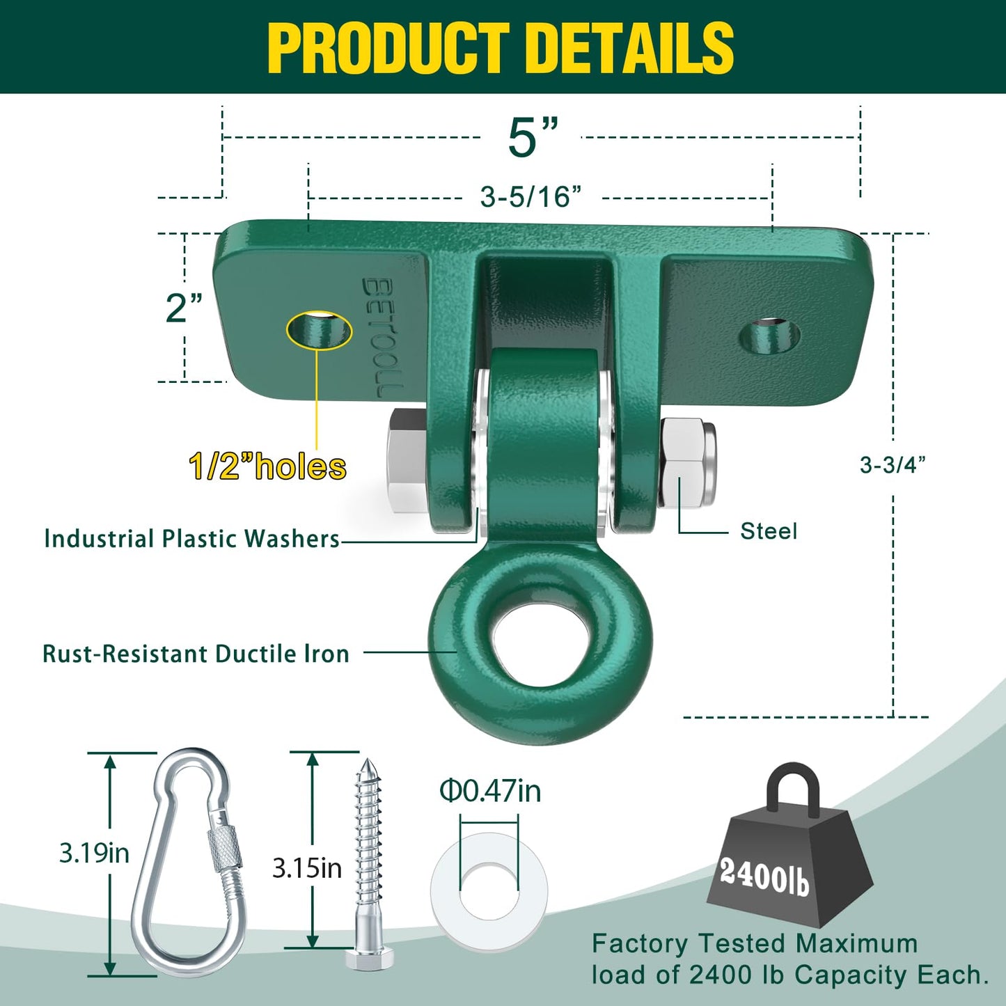 BETOOLL Swing Sets Brackets - 2 A-Frame Swing Set Brackets and 2 Swing Hangers and 2 Glider Swing Brackets with All Mounting Heavy Duty Hardware Included for Porch, Yard, Playground - Green