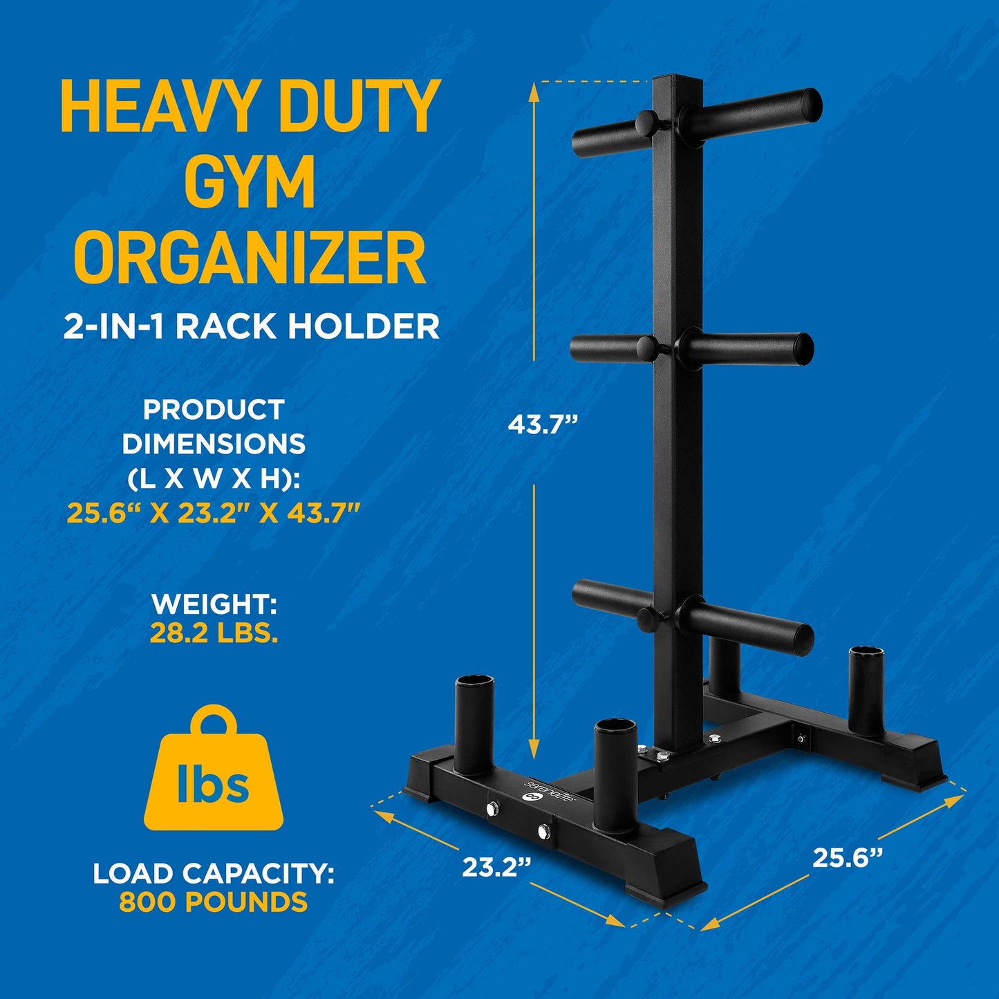 SereneLife 6-Pegs Olympic Weight Plate Rack & 4 Barbells - 800 Pounds Capacity, Heavy Duty Gym Organizer, Scratch Resistant Frame, Powder-Coat Finish, Easy to Assemble, Compact & Space-Saving