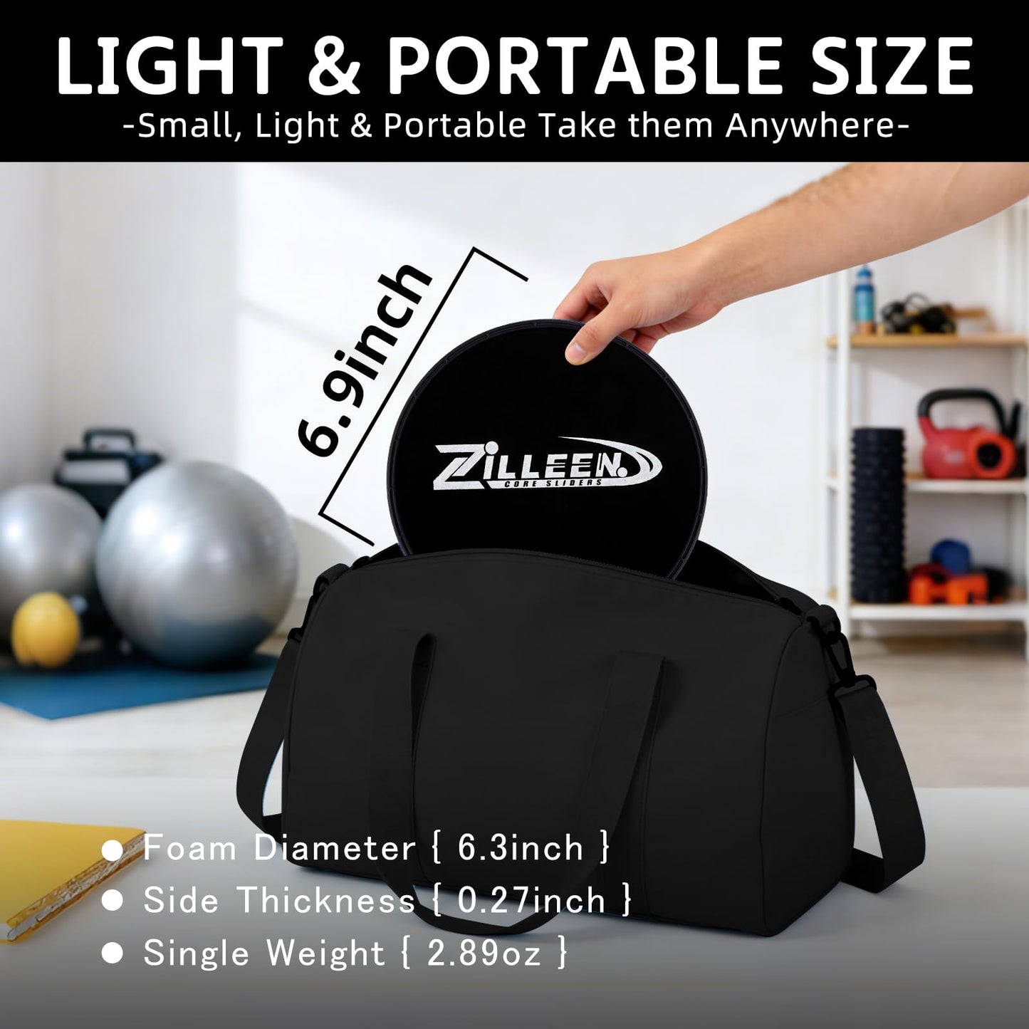 ZILLEEN Exercise Sliders for Working Out Black Fitness Discs for Pilates Women Men, 2 Pack