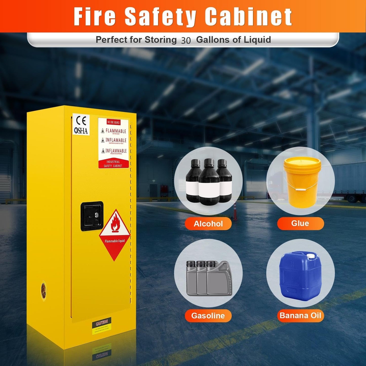Flammable Storage Cabinet, 30 Gallon Fuel Storage Cabinets Fire Safety Cabinet, Chemcial Resistant Cabinet with Adjustable Shelves, Manual Locking Door, 38''x21''x21''