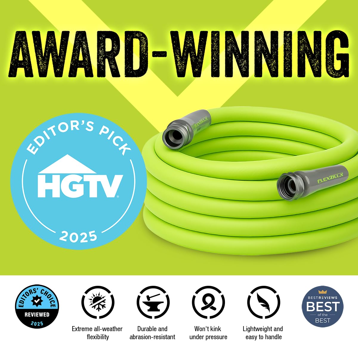 Flexzilla Garden Hose 5/8 in. x 50 ft., Lightweight All-Weather Water Hose, Durable and Flexible, Leak-Free Connections