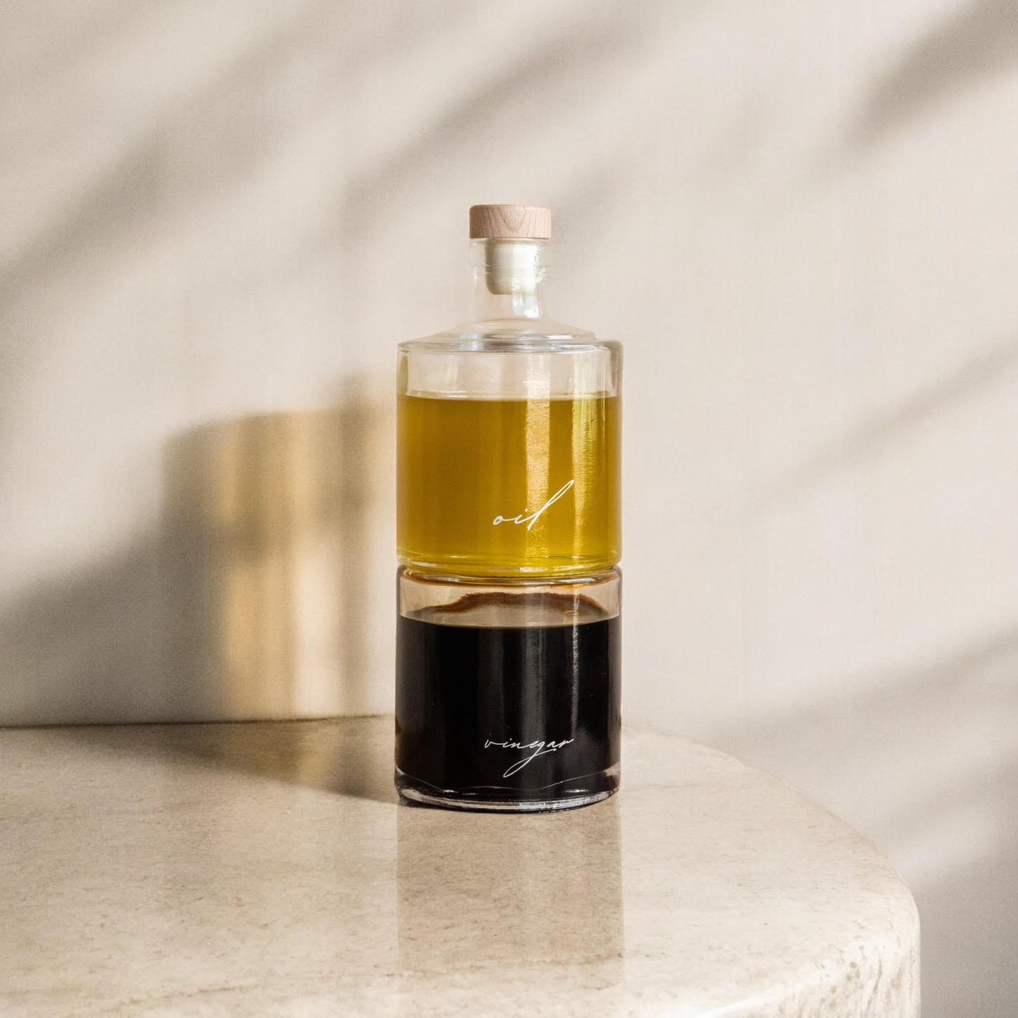 Oil and Vinegar Glass Dispenser Set, 8oz Bottles with Cork Lid - Handcrafted, Premium Quality, Eco-Friendly
