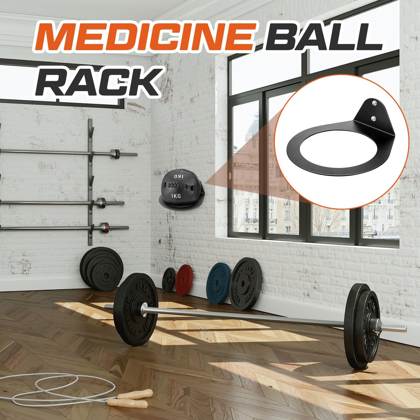 Gisafai Wall Mounted Medicine Ball Holder, Heavy Duty Slam Ball Storage Rack with Installation Accessories, 8.9 Inch Inner Diameter, 88 Lbs Load Capacity for Home Garage Gym Commercial Sports(1 Pcs)