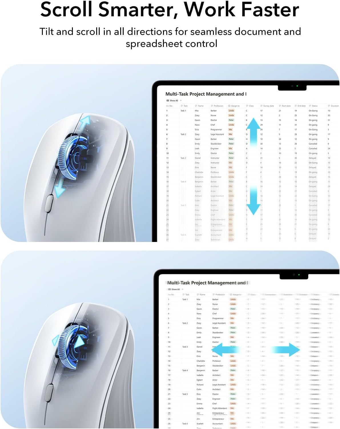 ESR 5.0 2.4 MagMouse Snap-to-Carry Bluetooth Mouse, Rechargeable Wireless Mouse for Laptop with Built-in Charging