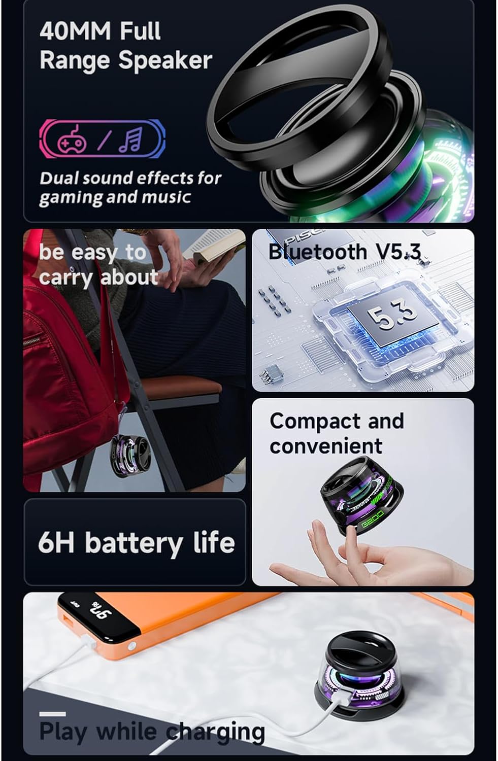 ZCNANDG G200 7H Multifunctional Magnetic Bluetooth Speaker, Portable Mini Bluetooth Speaker with Multi-RGB Color Light