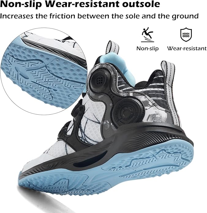 VITUOFLY Kids Basketball Shoes Boys Air Cushion Sneakers Girls Mid Top School Hoops Shoes Non-Slip Outdoor Sports Running Gym Comfortable Durable Little Kid/Big Kid