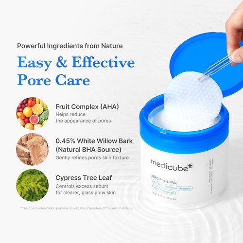 Medicube Toner Pads Zero Pore Pad 2.0 - Dual-Textured Exfoliating Facial Pads with 4.5% AHA & 0.45% BHA | 70 Pads