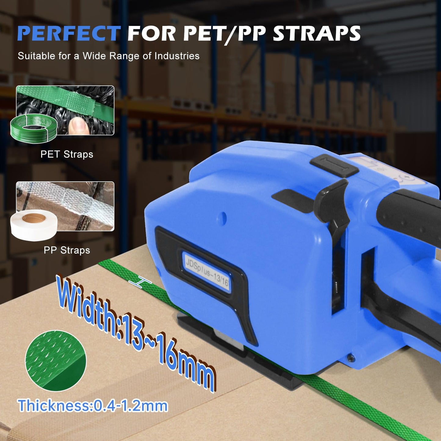 ZHONGMIN Electric Strapping Machine with LCD Screen, 2 x 4000mAh Battery Powered Automatic Strapping Banding Tool for 1/2" to 5/8" PP PET Straps, Portable Baler for Box & Pallet Packaging