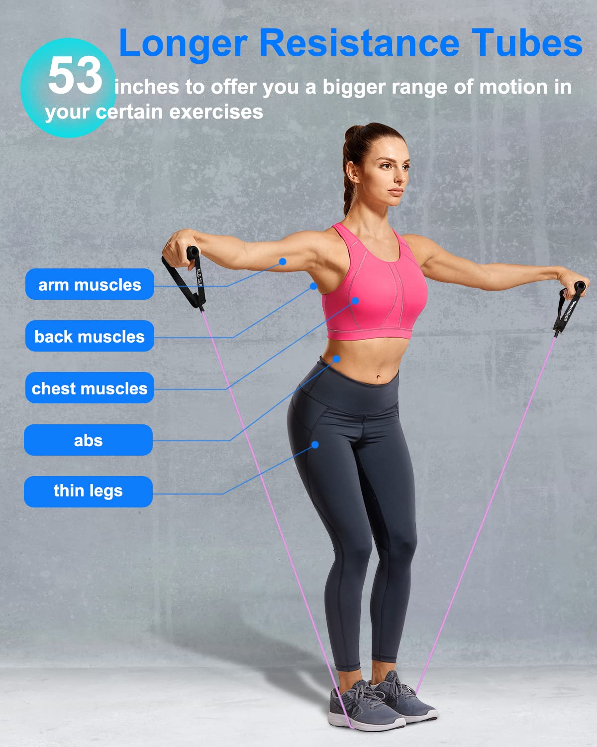 Resistance Exercise Bands Set with Handles Workout Bands for Physical Therapy, Strength Training, Muscle Toning - Door Anchor and Workout Guide.(Pink,Purple,Gray)