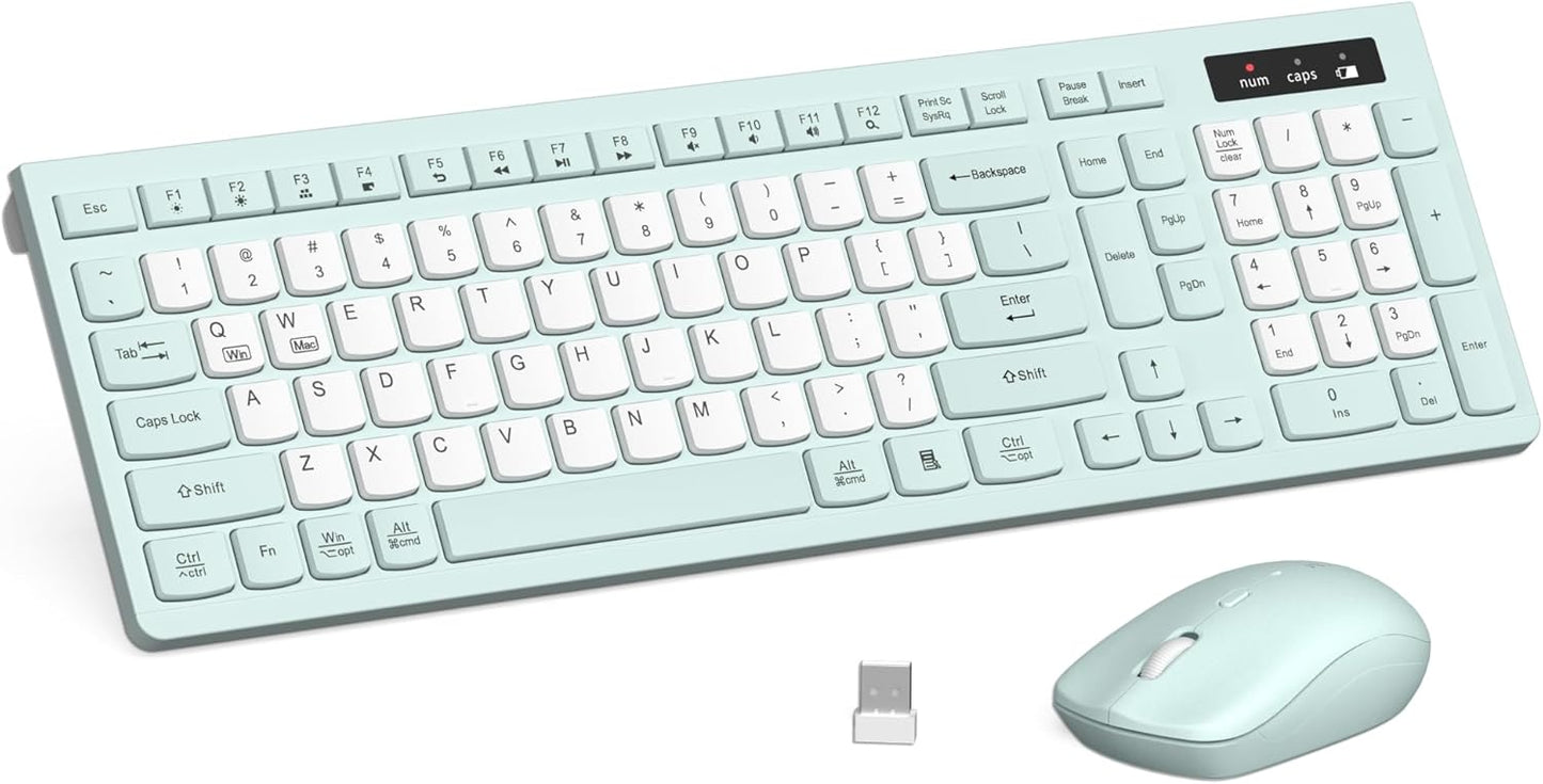 RECCAZR 2.4GHz Silent Keyboard and Mouse Combo Wireless,ful-Sized Wireless Keyboard and Adjustable DPI Mouse, USB