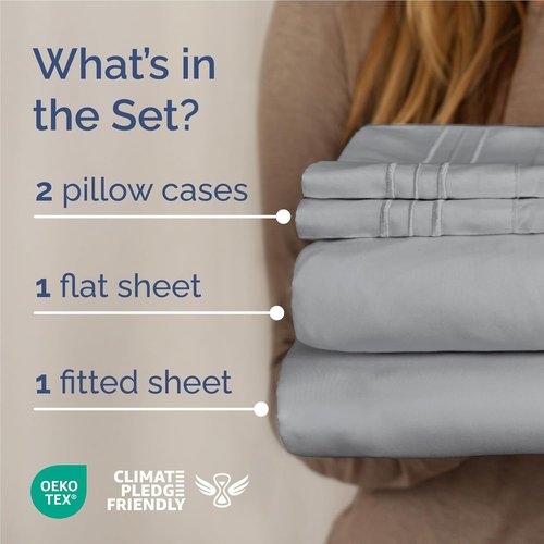 Comfy Breathable Cooling Bed Sheets Set by [Brand Name] - Luxury 4-Piece Full Size - Deep Pockets, Soft & Wrinkle-Free - Oeko-Tex Certified, Steel Blue