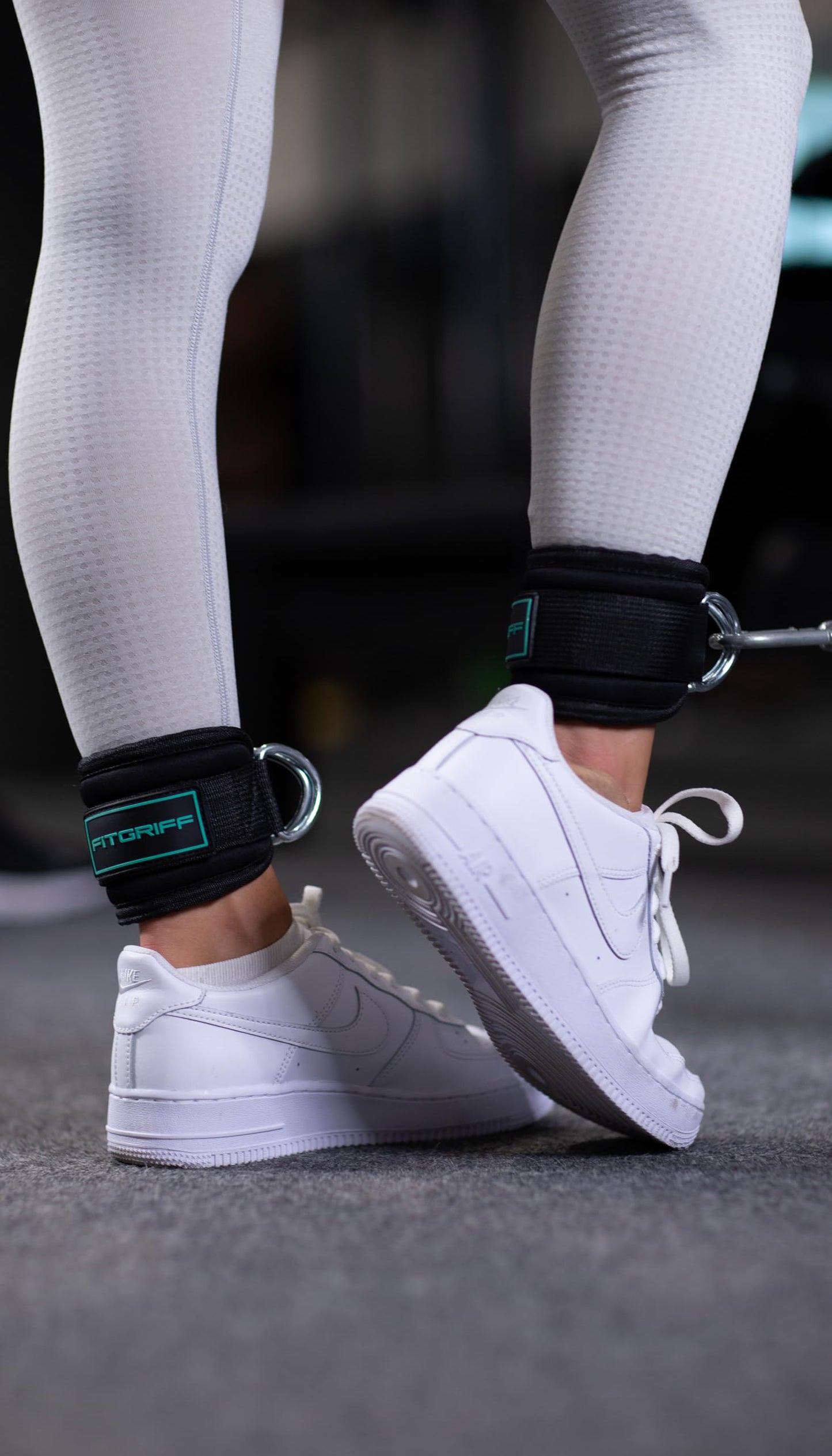 Fitgriff® Ankle Straps V3 for Cable Machine (2 Pieces) - Gym Workout Equipment - Leg Pulley Attachment, Kickback Straps (Black/Cyan)