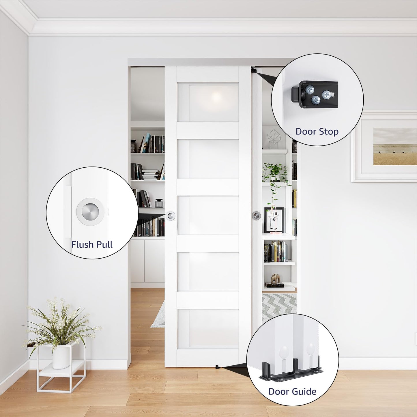 COSHOMER 4FT Bypass Door Hardware, Closet Door Track Kit, Top-Mounted Style, Made of Heavy Duty Aluminum, Smoothly and Quietly, for 2 Doors System - Fit Min Door Panel Width of 24.5in, Silver