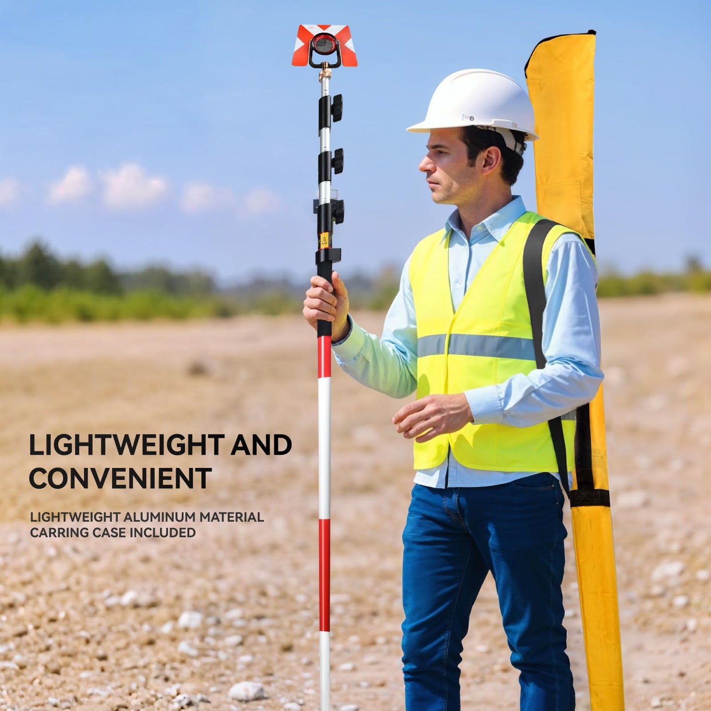 SingularXYZ 4.65m/15.25FT Aluminum Prism Pole - Dual Scale, Quick Release Clamp & 40-Minute Bubble Level, Survey GPS Pole for GPS/GNSS/Total Stations