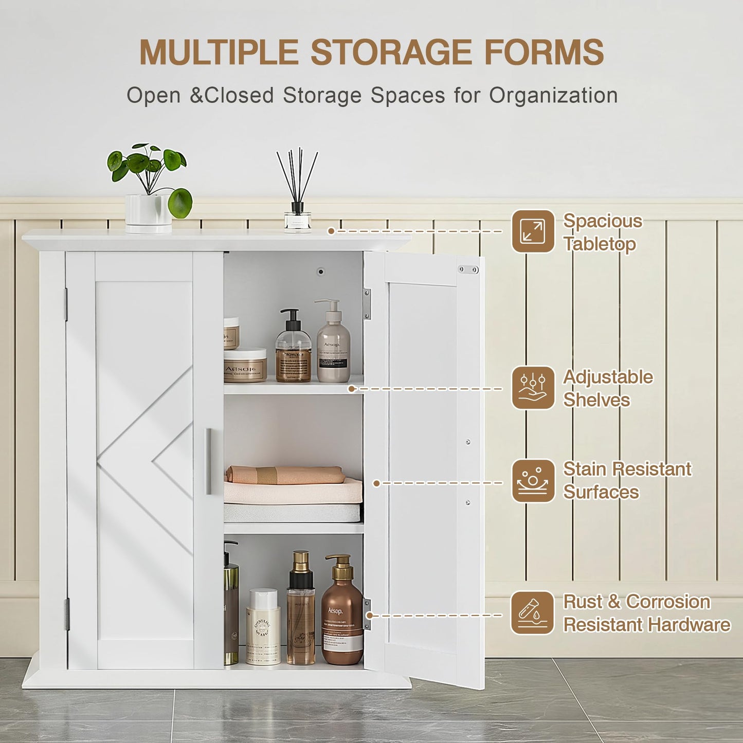 VECELO Freestanding Bathroom Storage Cabinet, Small Floor Cabinet with Doors and Adjustable Shelves, for Kitchen, Living Room, Laundry Room, Entryway, 21.1 x 8.78 x 24.02 Inches, White