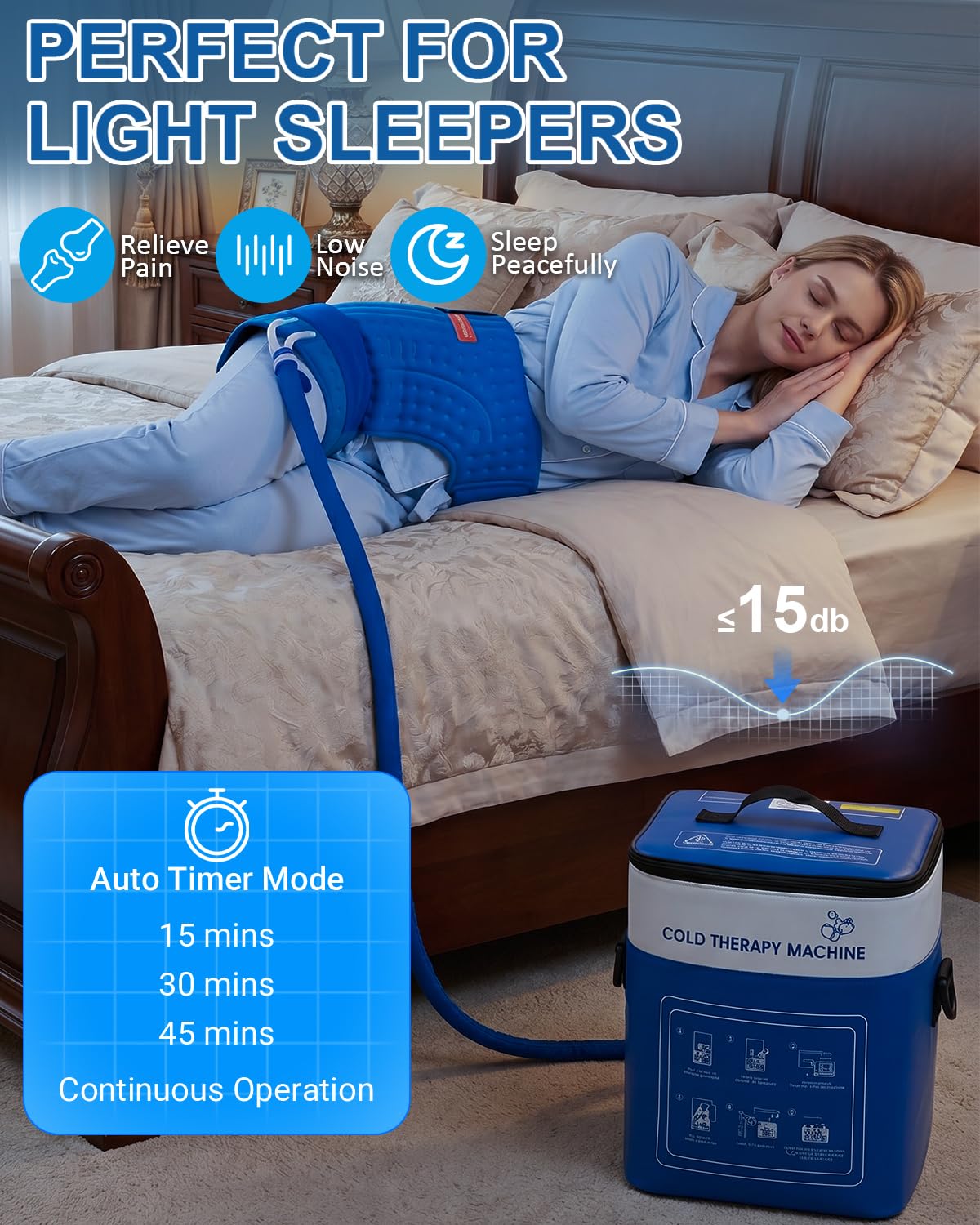 Cold Therapy Machine for Hip, 15.8Qt Large Ice Machine with Temp Display & Pressure Regulator, Cryotherapy Leak-Proof Hip-Specific Wrap, Whisper-Quiet Pump & 4 Timer Settings