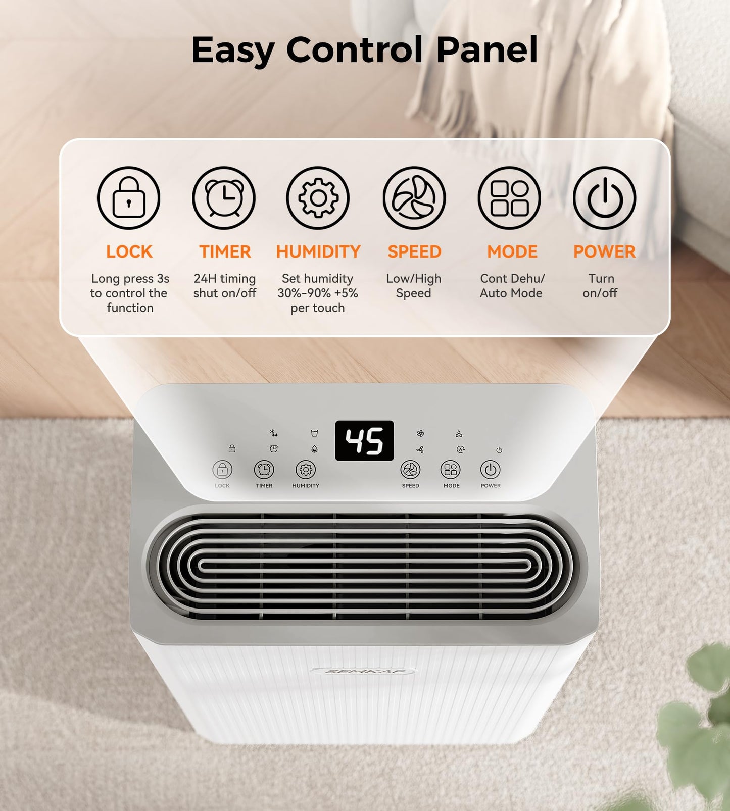 2500 Sq.Ft Dehumidifier for Basement with Drain Hose, SEMKAP 32 Pints Dehumidifiers for Home, Large Room, Bathroom, Bedroom, Low Noise With Smart Compressor, Intelligent Humidity Control, 24HR Timer