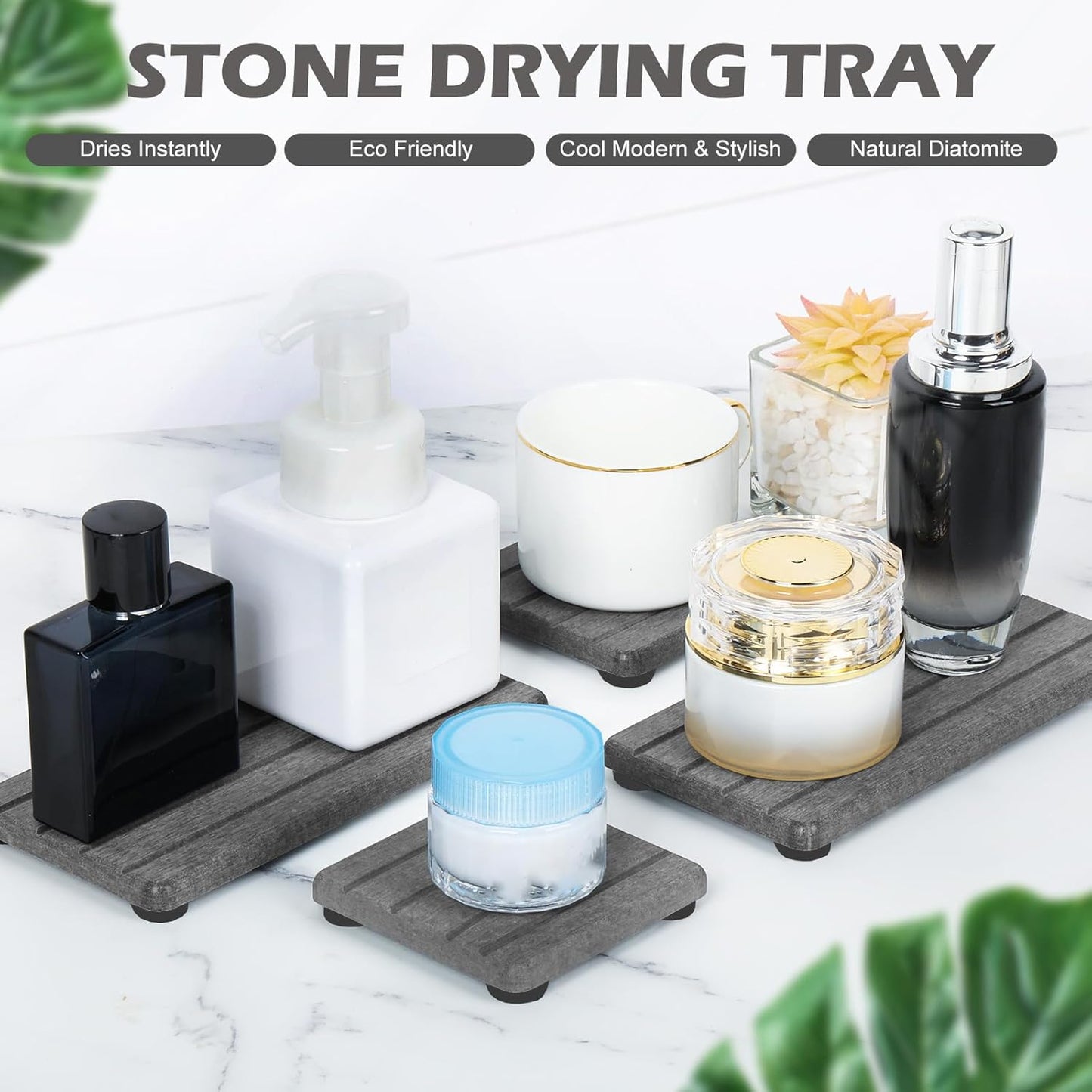 Skiennix Stone Drying Tray - Fast Drying Diatomite Soap Tray for Bathroom & Kitchen | 4PCS Set