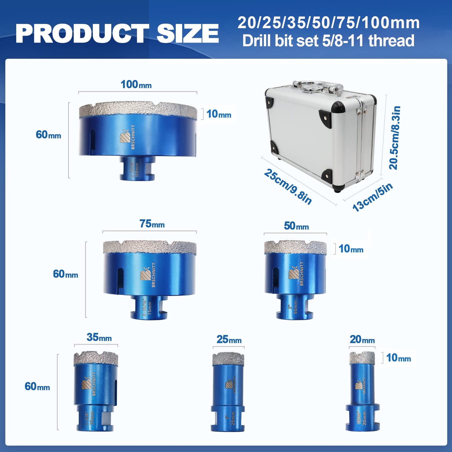 Diamond Core Drill Bit for Porcelain Tile Ceramic Marble Granite Diamond Core Drill Bit Set Diamond Hole Saw Kit for Drilling Porcelain Tile Ceramic Marble Granite,6pcs Diamond Drill Bits
