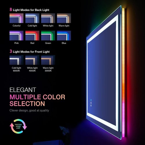 LOAAO LED Bathroom Mirror - 28" X 32" Dimmable, Anti-Fog, RGB Backlit with Memory Function
