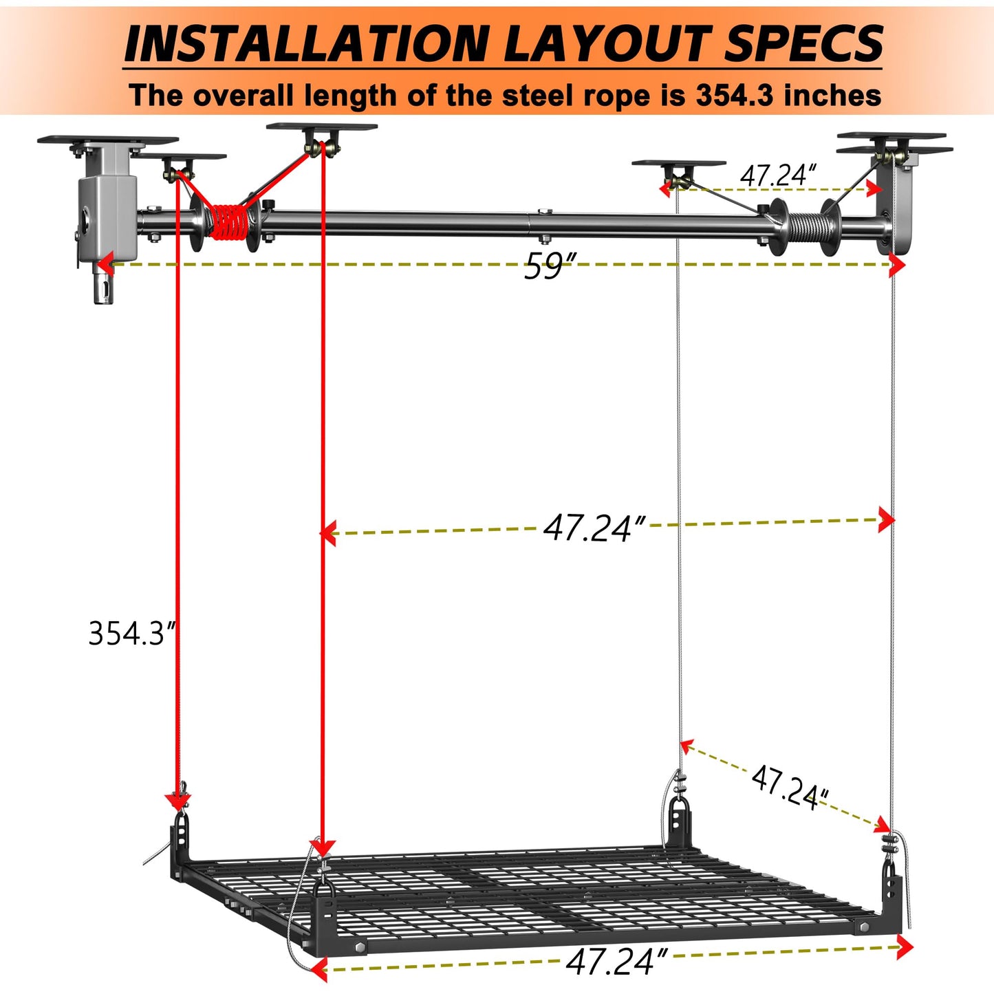 Soywey Garage Ceiling Storage Racks,4x4 FT Garage Storage Lift with Secure Lock,Heavyweight Overhead Rack for Easy Up Down,Industrial Elevator System Holds 400 Lbs